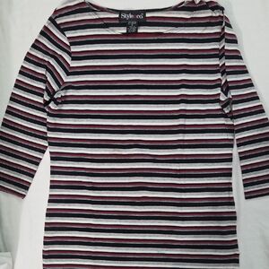 STYLE & CO. Women's Striped 3/4 Sleeve Top Black, White, Burgundi